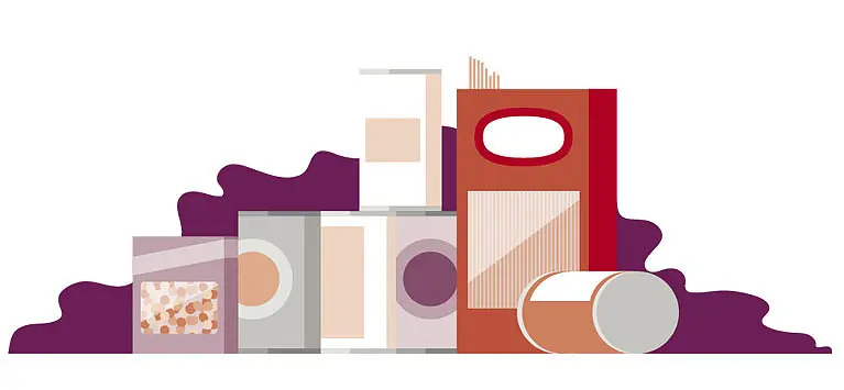 Illustration av matvaror vid kris.