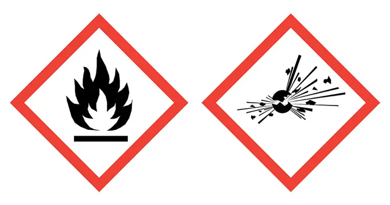 Varningsskyltar för brandfarliga och explosiva varor