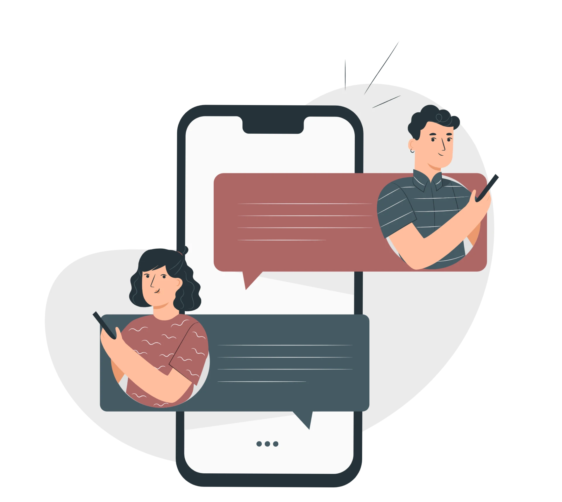 Illustration av en mobiltelefon med två meddelanderutor.