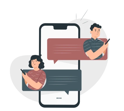 Illustration av en mobiltelefon med två meddelanderutor.