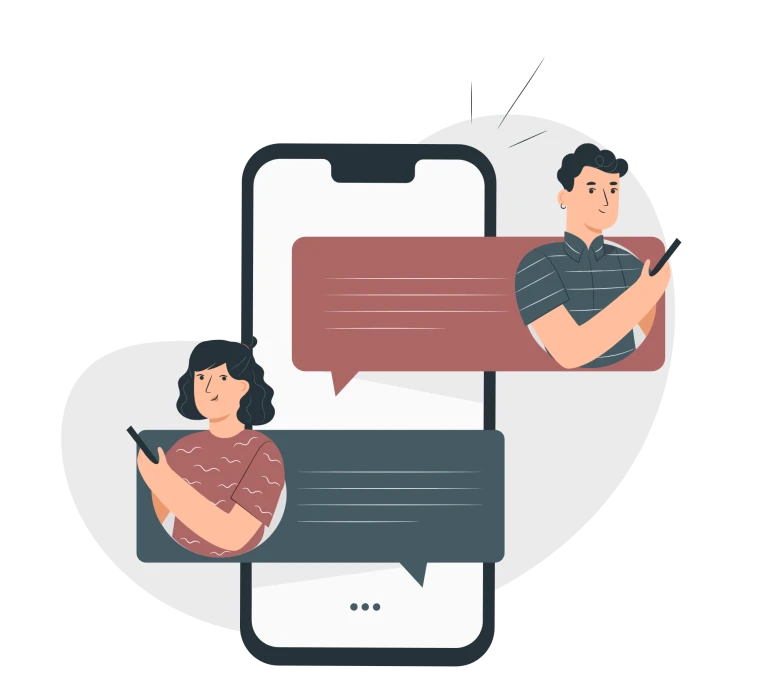 Illustration av en mobiltelefon med två meddelanderutor.