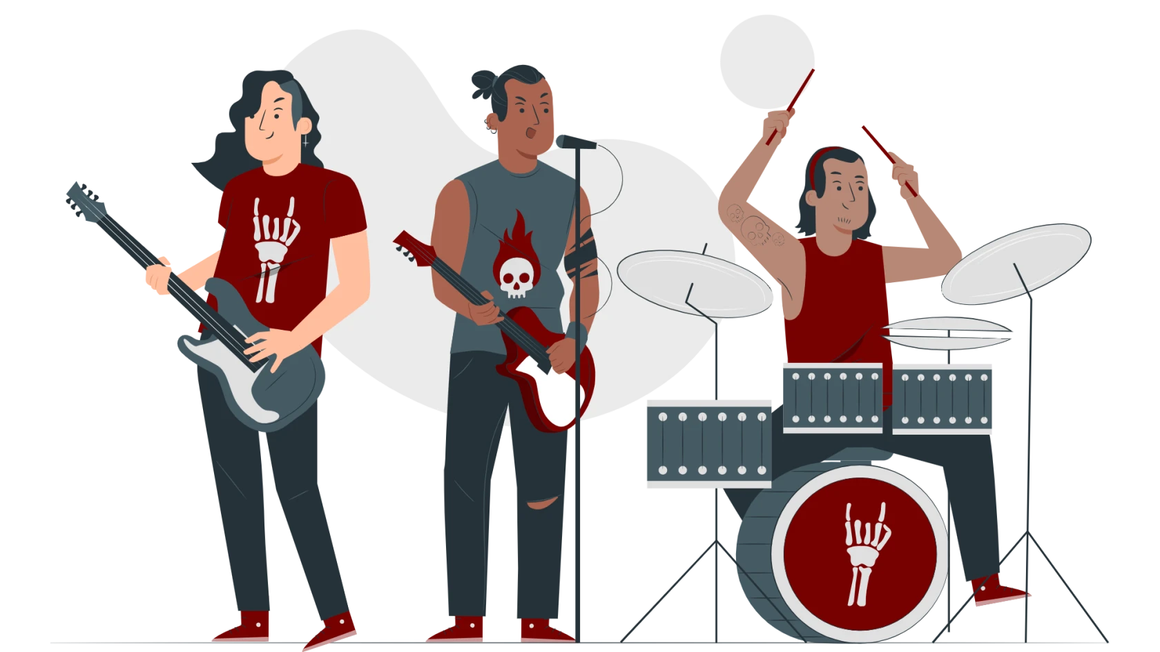 Illustration av ett rockband som spelar musik.