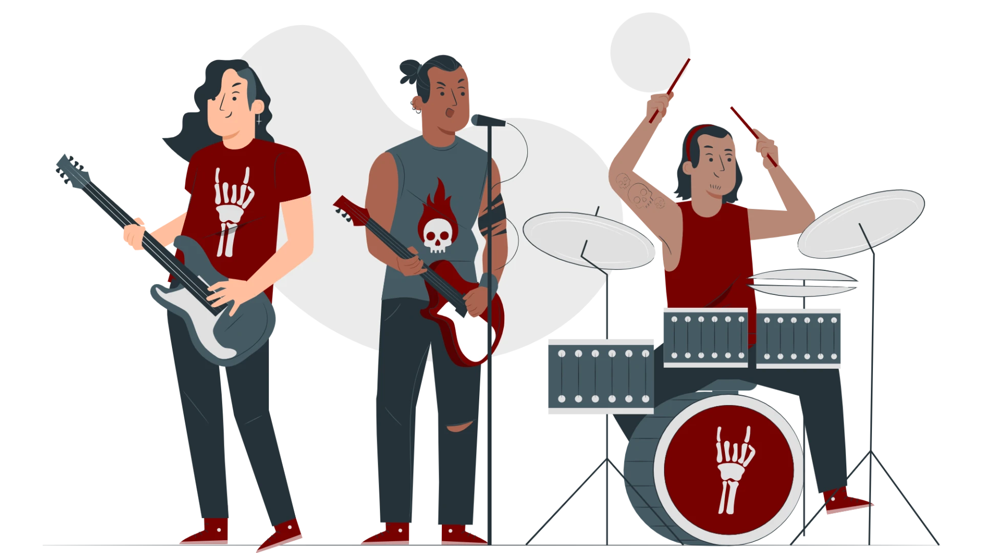 Illustration av ett rockband som spelar musik.