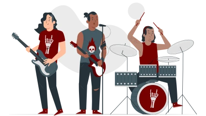 Illustration av ett rockband som spelar musik.