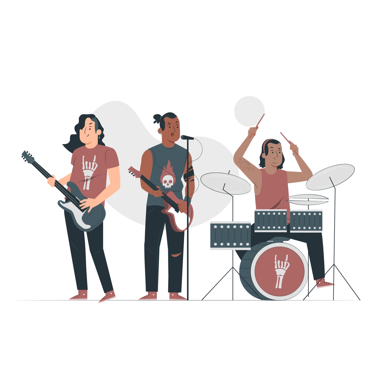 Illustration av ett rockband som spelar musik.