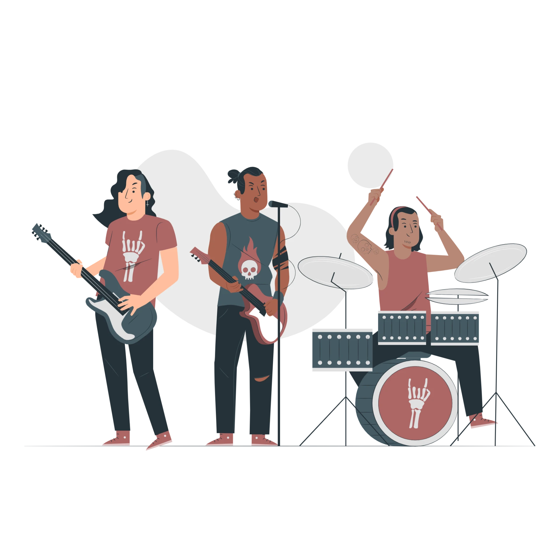 Illustration av ett rockband som spelar musik.