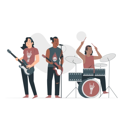 Illustration av ett rockband som spelar musik.