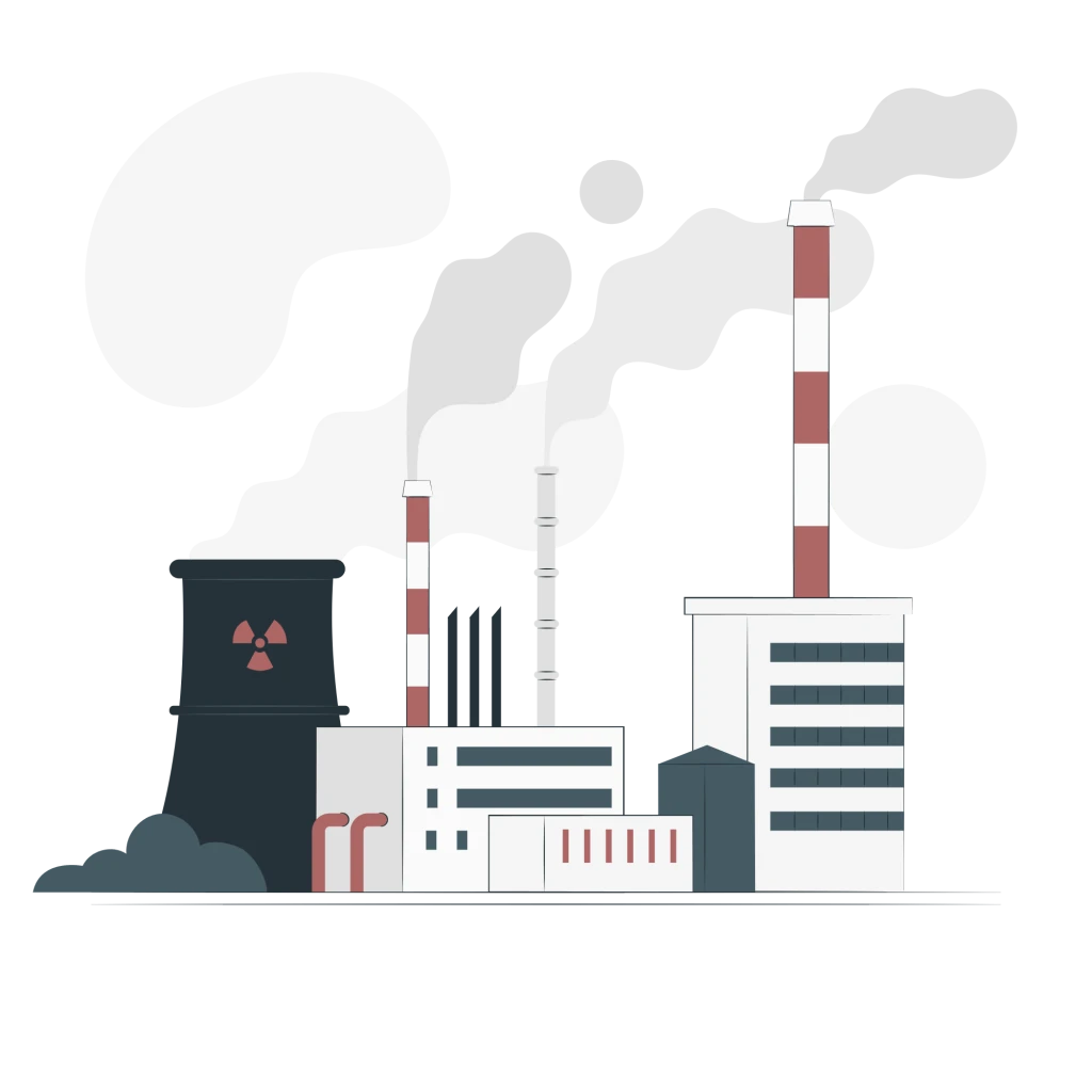 Illustration av fabriker med rykande skorstenar