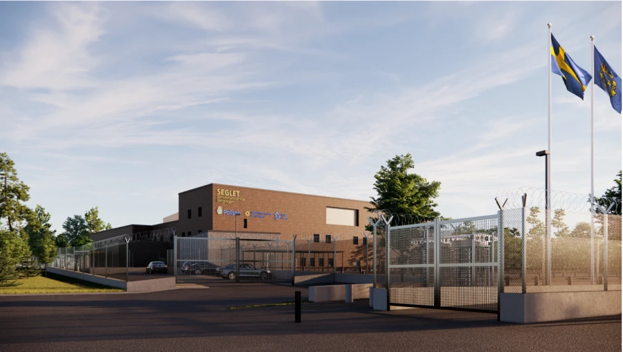 Illustration föreställande exteriör av Samverkanscentralen Seglet, skapad av Hållen Arkitekter.
